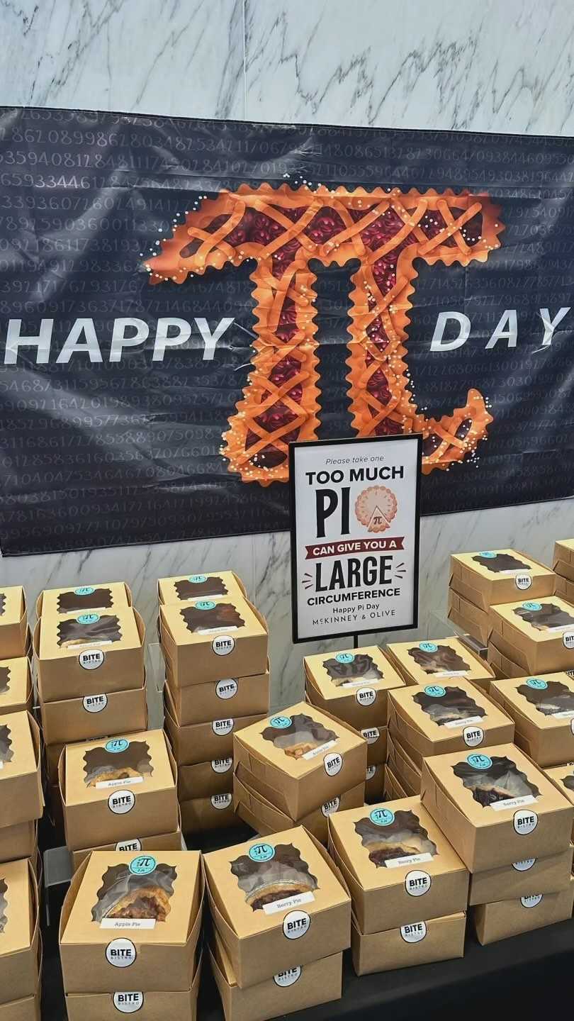 Happy Pi Day! We’re celebrating by treating our amazing customers to complimentary mini pies. 🥧 We think pie should be infinite! 
#mckinnneyandolive #piday